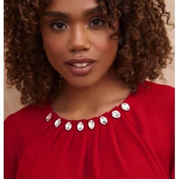 LAURA (petites):  Rhinestone Detail Blouse - red - Picture 5 of 8